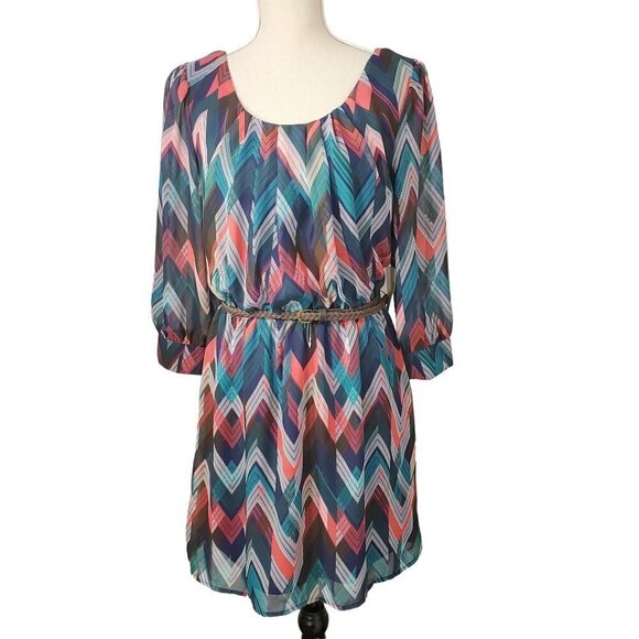 As U Wish Chevron Print Peek-a-boo Back A-Line Slip Lined Dress – Size Medium - Picture 11 of 16
